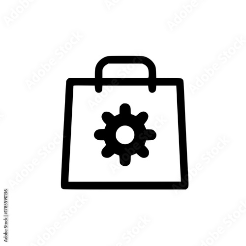 Gear icon on shopping bag representing ecommerce settings and digital retail configuration concept