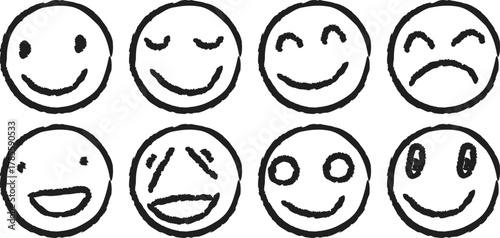 Web Set of Abstract Blue Stippled Happy Face Icons