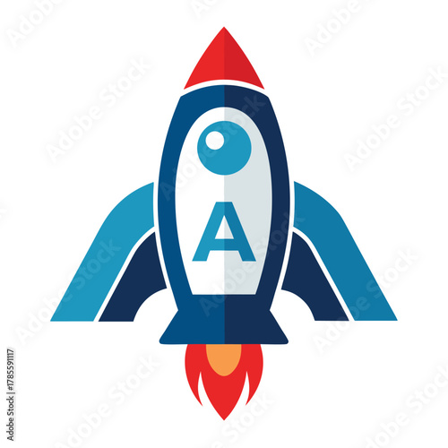 Flat Design Rocket with Initial Letter A - Brand Identity