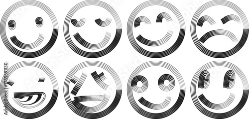 Abstract Gray Scale Metallic Emoticon Icons Collection
