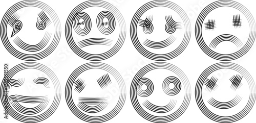 Abstract Blurred Gray Metallic Emoji Icons Set