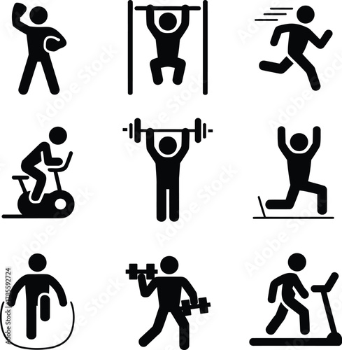 Fitness and workout icon set showcasing various exercise activities