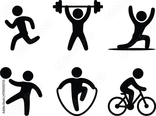 Fitness and sport icon set featuring various athletic activities