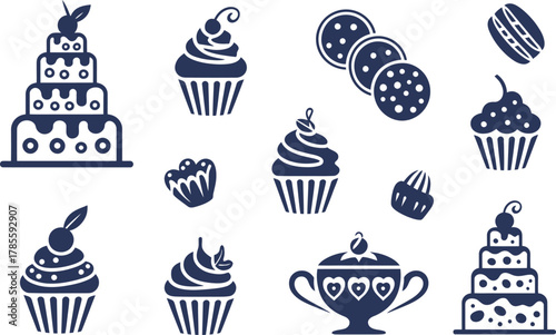 Elegant dessert icons for your bakery brand, delicious cakes and sweets for your designs