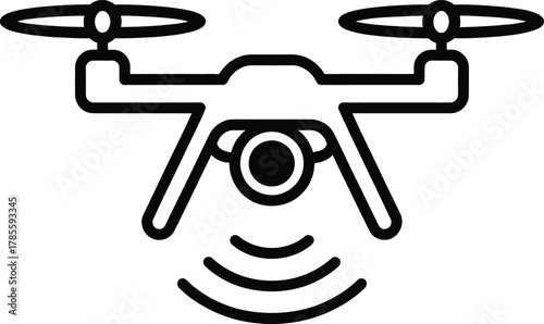 Drone with camera and signal waves line art vector icon design