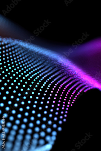 Abstract background made of neon dots creating wave effect
