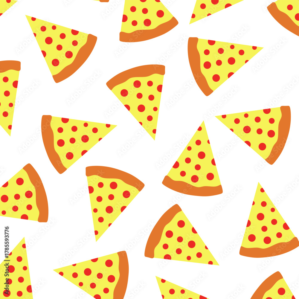 Fototapeta premium Pizza Seamless Pattern on Transparent Background. Floating Pizza Slice Pattern. Suitable for menu covers, promotional materials, and social media templates