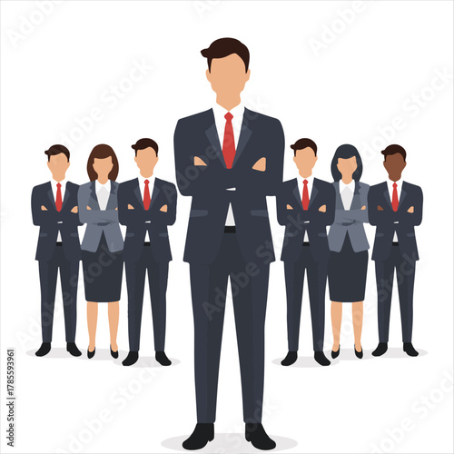 Leadership Concept Vector with Business Team,Business Leader and Team Management Illustration,Corporate Leadership Symbol Design,Teamwork and Leadership Vector Concept.
