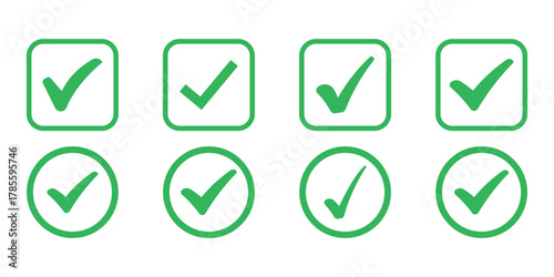 Modern flat vector check mark icons designed for web and app user interfaces. Suitable for websites, forms, dashboards, and mobile UI design.
