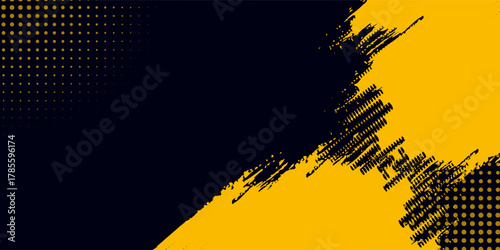 Dark yellow dots pattern and black gradient grunge texture background. modern