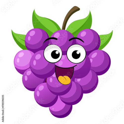 Cartoon grape character with a happy facial expression on transparent background