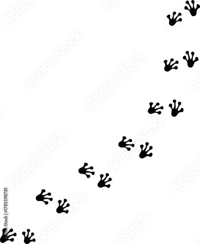 Seamless vector pattern with frog tracks symbols, creating a creative monochrome background with rotated elements. Vector illustration on white background