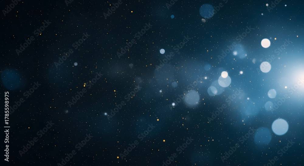 Fototapeta premium Celestial particles light effect with bokeh on deep blue background