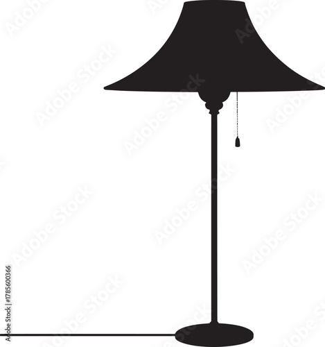 Black Minimalist Lamp for Living Room or Bedroom with a Pull Cord Switch