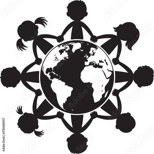 Children around world holding hands unity peace and global harmony concept