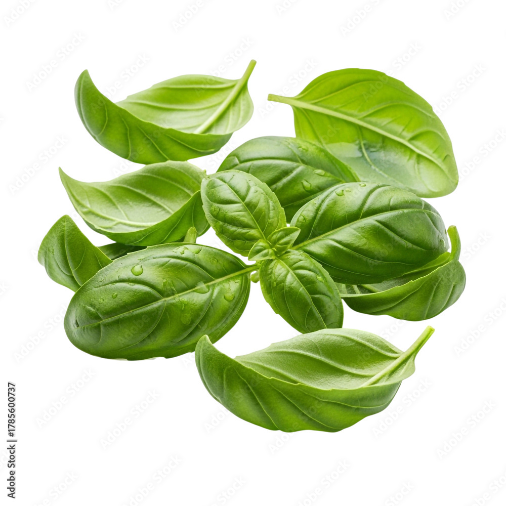 Fototapeta premium Aromatic Green Basil Leaves Displayed on Clear Background 