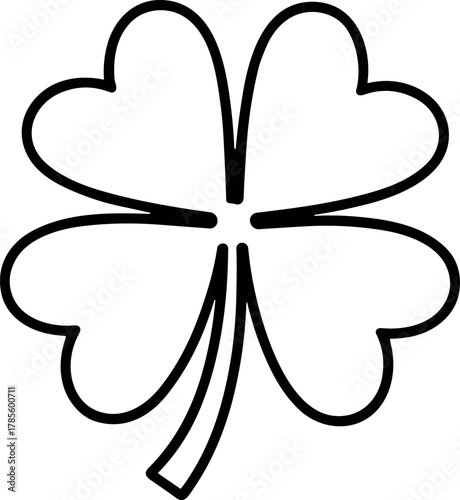 A simple and elegant black and white outline illustration of a four-leaf clover a classic symbol of good luck and fortune in nature and folklore