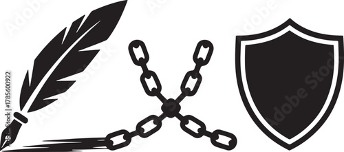 Graphic Of Chain Broken Feather Pen And Shield Symbolizing Freedom Of Press