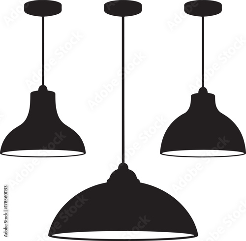 Hanging ceiling lamps set isolated on transparent background vector illustration