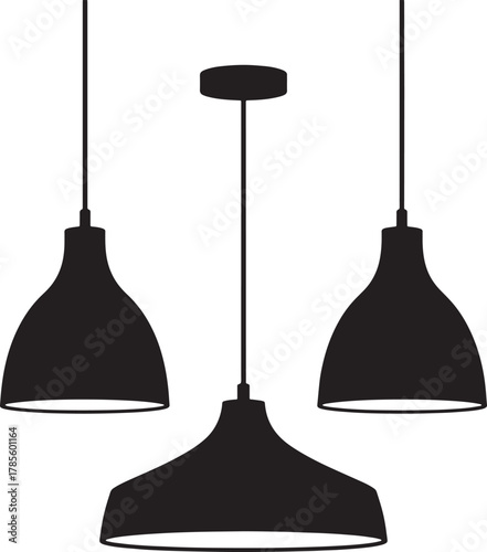 Hanging ceiling lamps set isolated on transparent background vector illustration