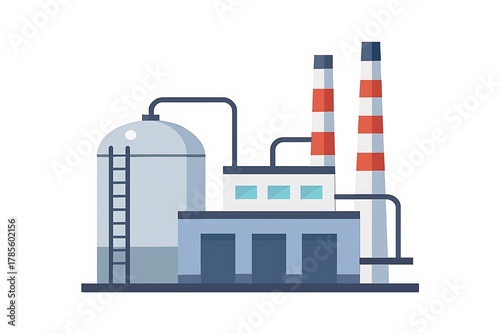 Flat Industrial Factory Building Illustration with Chimneys