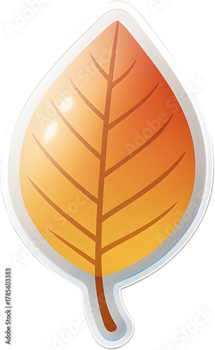 Autumn beech leaf glassmorphism style sticker transparent background frosted glass effect clean outline highlight shadow soft gradient commercial use