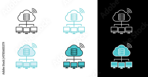 Cloud network server icon for data connection and internet computing in line and fill style