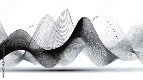 Abstract Digital Wave Background with Undulating Black and White Forms, Futuristic Data Visualization, Sound Frequency Design Element