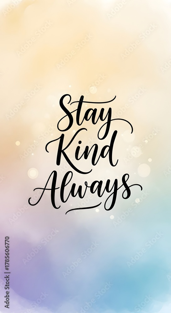 Fototapeta premium Inspirational quote on a soft pastel background encouraging positivity and kindness with elegant cursive typography