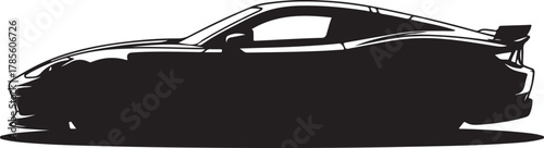 black silhouette of sports car on white background, vector