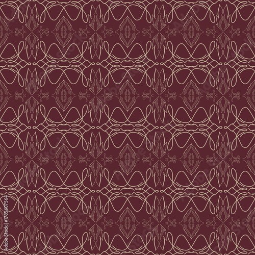 Elegant Ornamental Pattern in Maroon and Gold Abstract doodle seamless patterns art, meditation, peaceful, coloring, prints, ornamental design, fabric, carpet, t-shirt.
