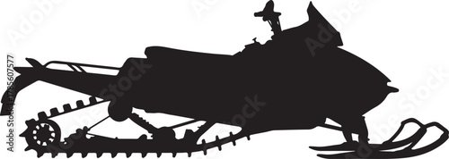 black silhouette of snowmobile on white background, vector