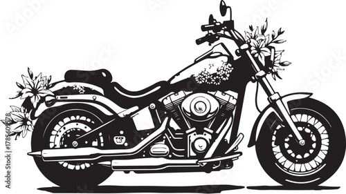 Vintage Motorcycle Floral Silhouettes Bundle | Biker Roses Clipart | Chopper Flower SVG Set