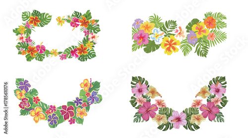 Hawaiian flower garland Lei with no background, tropical floral wreath vector illustration