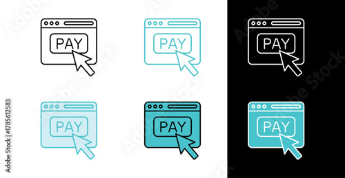 Online pay button icon for website payment and digital checkout in line and fill style