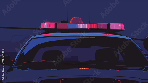 Police car rooftop close-up with signal lights vector illustration