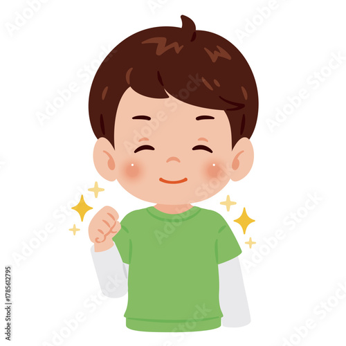 元気で笑顔な男の子　上半身イラスト／Upper Body Illustration of Energetic Smiling Boy with Bent Arm Fist Pump