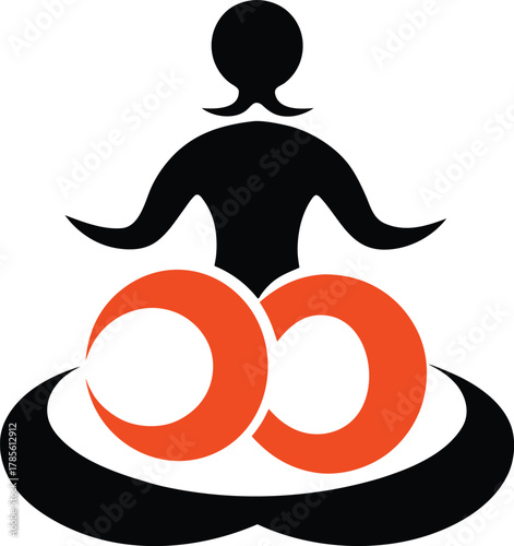 Om symbol blended with yoga posture silhouette, bold vector icon, editable EPS file.