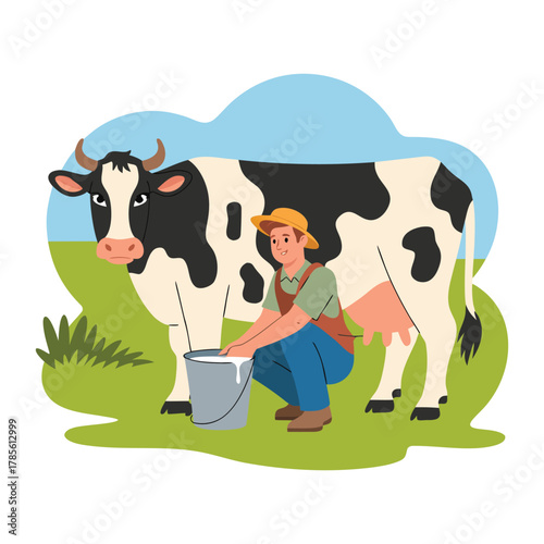 Vector illustration of a cow. Cow in a farm scene design.