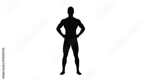 Muscular Male Body Silhouette Standing Confidently with Hands on Hips Vector Illustration