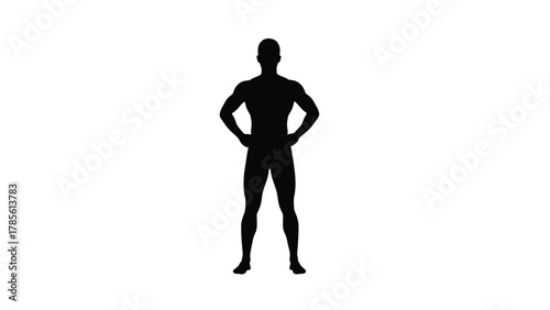 Muscular Male Silhouette Standing in Power Pose Vector Illustration