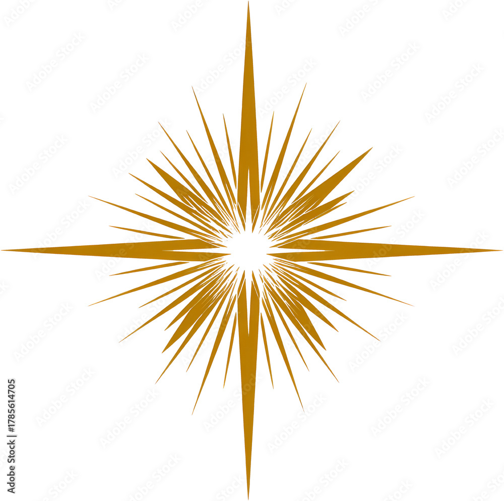 Obraz premium Golden starburst vector, geometric sunburst, radial rays, abstract emblem, festive glow