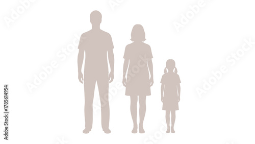 Family Silhouettes Standing Side by Side Vector Illustration: Man, Woman, and Child Figure Proportions