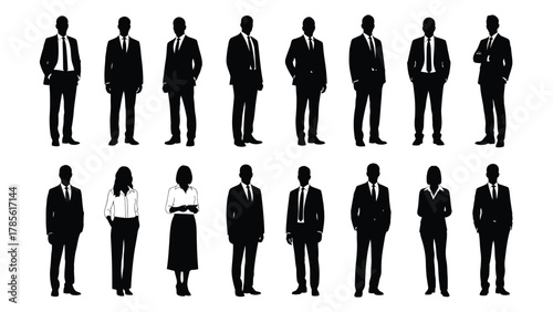 Business People Silhouettes Set - Vector Collection of Professionals in Suits and Formal Attire