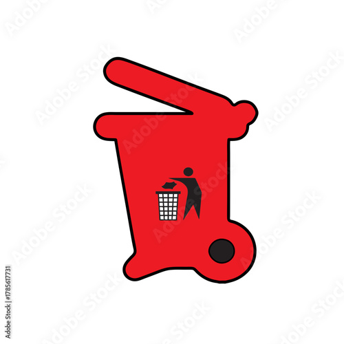 Red trash bin with waste symbol