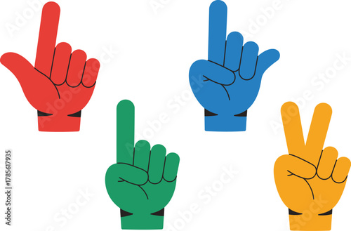 Colorful foam fingers cheering and celebrating victory for team or sporting event
