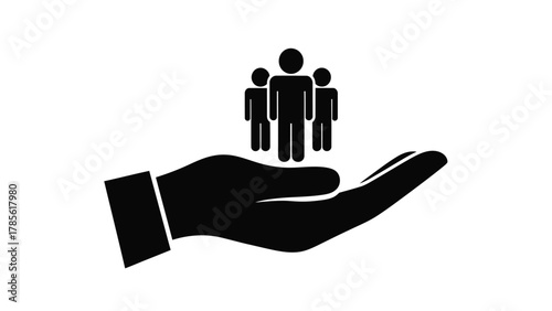 Hand Supporting Group of People Icon Vector Illustration. Concept of Community Care, Human Resources, Protection, Teamwork, and Social Responsibility Symbol