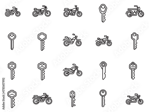 Motorbike Key Line Art Vector Illustration