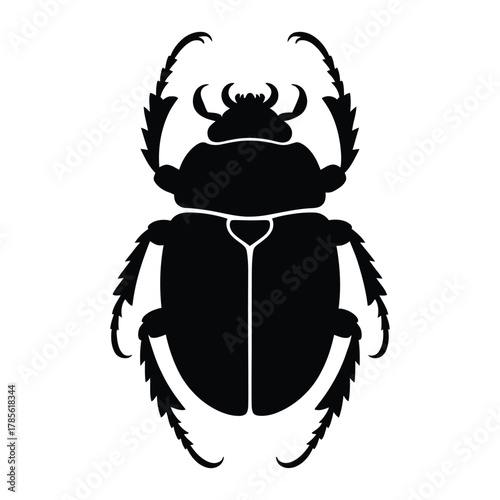 Scarab beetle top view Silhouette, Vector, Illustration