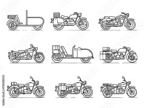 Motorbike Sidecar Line Art Adventure Journey Ride